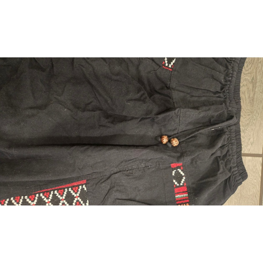 Boho Tribal Embroidered Drop Crotch Harem Pants Black Red Geometric Yoga Joggers - Picture 6 of 8